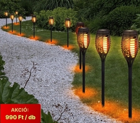 Napelemes kerti LED fáklya - Csak 990 Ft (x)